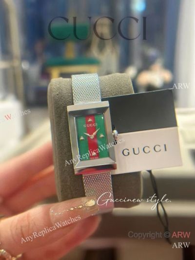 High Quality Replica GUCCI 2019 Basel Silver Strap 2-Tone Face Dial Silver Bezel Watch 34*21mm